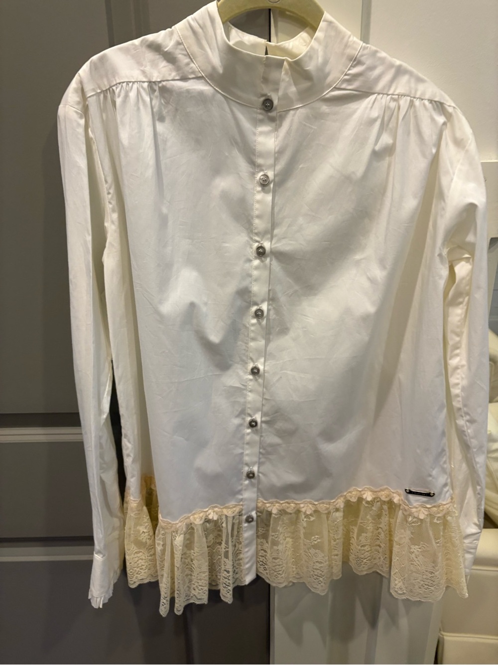 Twin-Set Women’s White Blouse with Cream Lace Hem